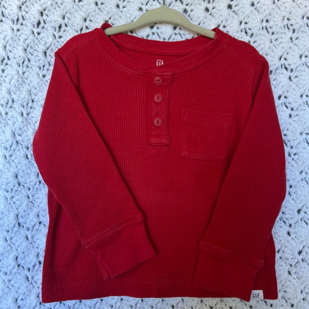 GAP Red Waffle Knit Long Sleeve Shirt